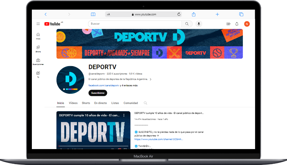 canal en youtube de DeporTV