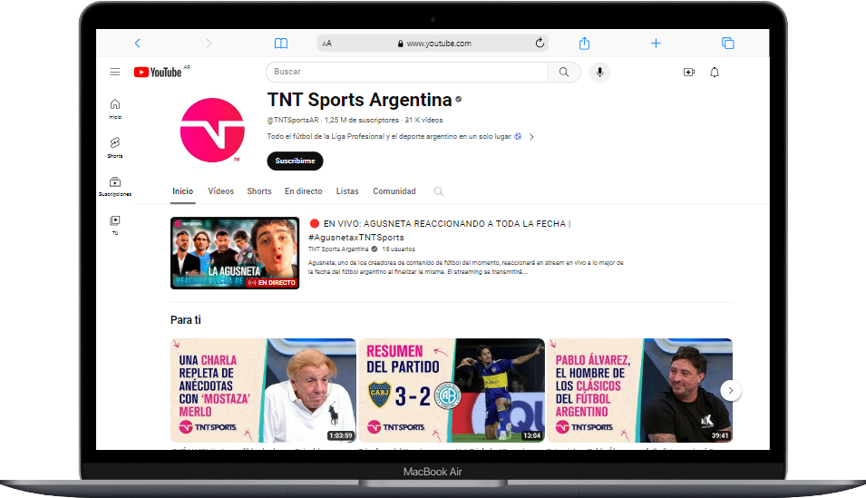 canal en youtube de tnt sports